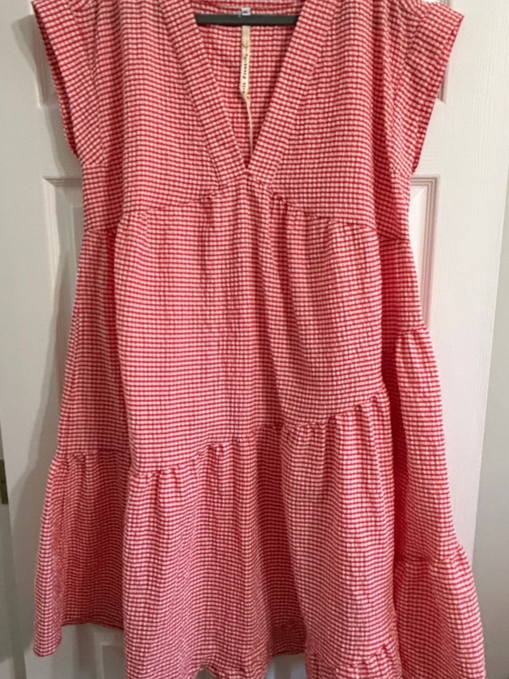 Uncle Frank Red Gingham Tiered VโNeck Dress